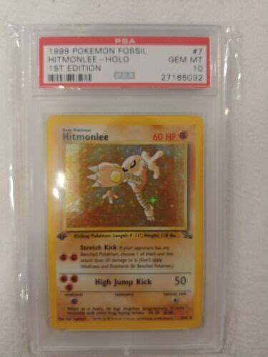 1999 1st Edition Holo Fossil Hitmonlee 7 Psa 10 Gem Mint Ebay