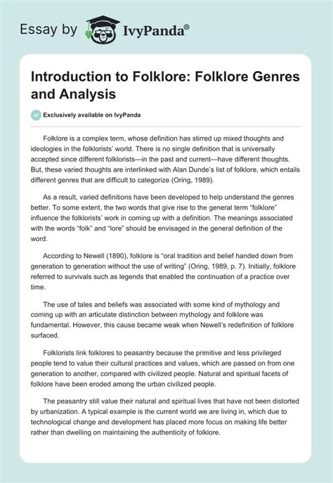 Introduction to Folklore: Folklore Genres and Analysis - 1372 Words | Report Example