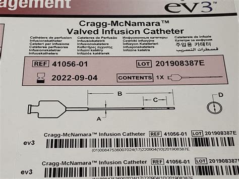 New Ev3 Cragg Mcnamara Valved Infusion Catheter 5f X 135cm X 10cm 41056