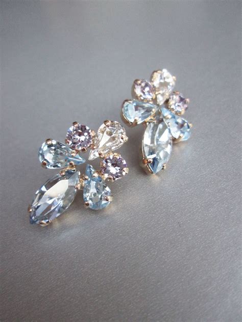 Pale Blue Bridal Crystal Earrings Crystal Bridal Stud Earrings Studs