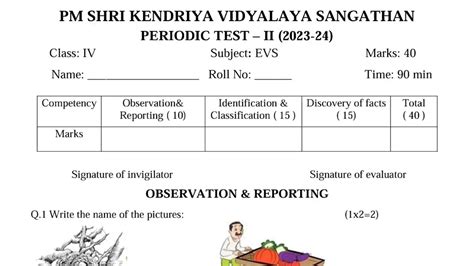 Class Evs Pt Exam Qestion Paper Kv Cbse Periodic Test For