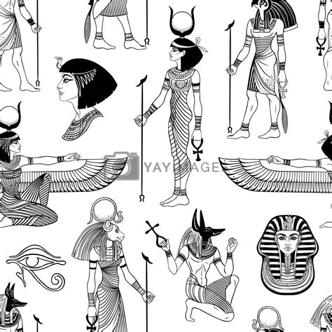 Ancient Egypt Vintage Black And White Seamless Pattern With Egyptian