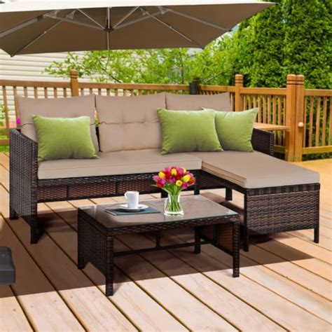 Costway 3pcs Patio Wicker Rattan Sofa Set Sectional Conversation Set