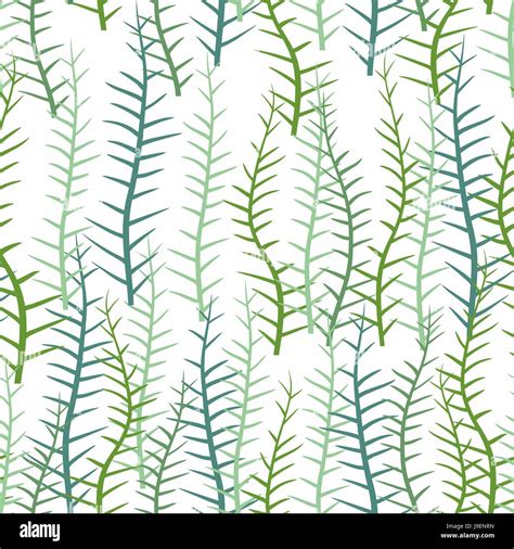 Seaweed On A White Background Seamless Pattern Of Marine Plants