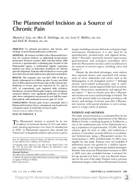 (PDF) The Pfannenstiel Incision as a Source of Chronic Pain