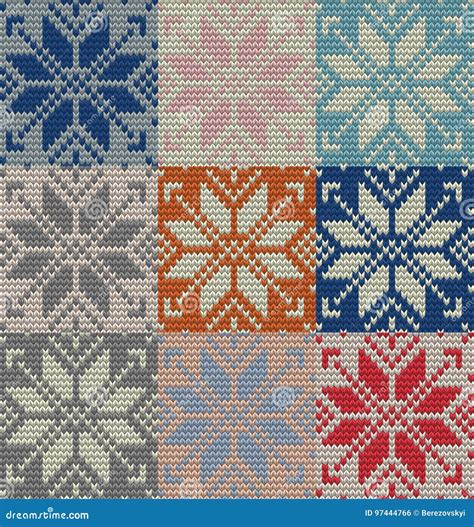 Set Of Nine Nordic Knitted Seamless Pattern Eps Vector Stock Vector