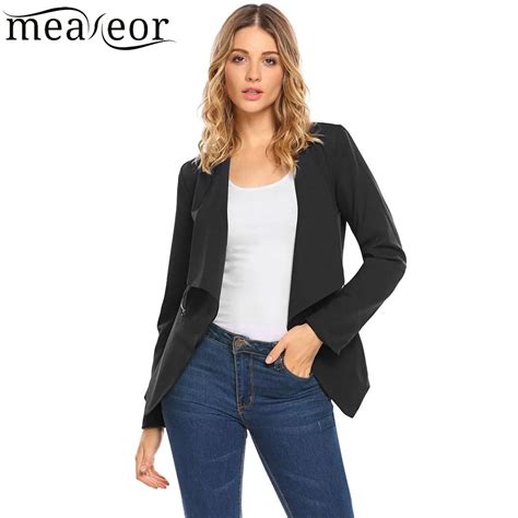 Meaneor 2017 Women Solid Slim Fit Casual Autumn Winter Blazer Jacket Long Sleeve Zipper Pockets