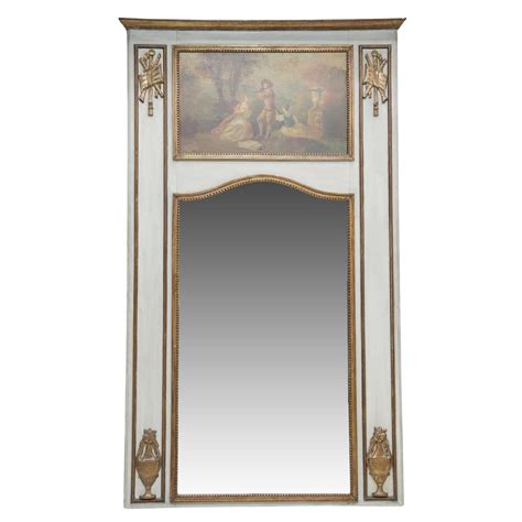 Antique French Gilt Louis Xv Style Trumeau Mirror With Plaster Panel At