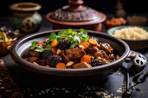 Premium AI Image | Moroccan lamb tagine with prunes and dried apricots