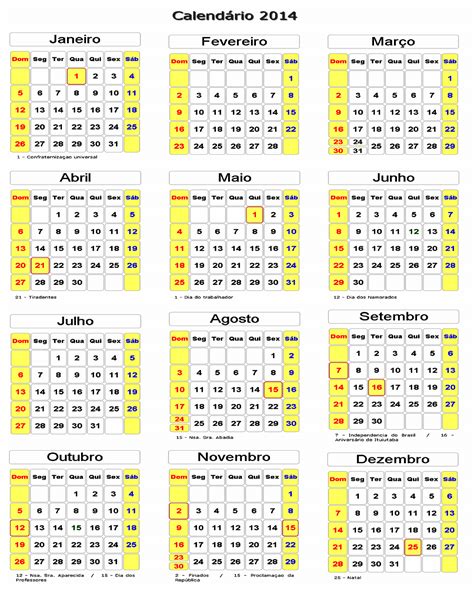 Calendário 2014 Para Imprimir Todos Jundos Pela Educação