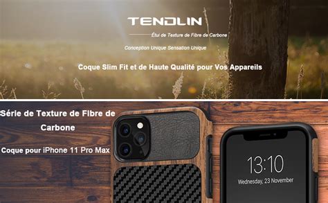 Tendlin Coque Iphone Pro Max Etui Hybride En Bois Et Carbone Et Cuir