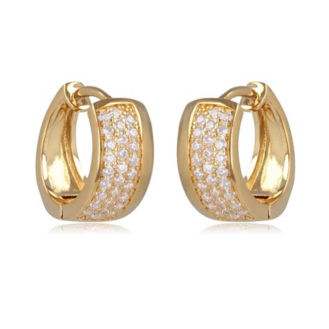 Boucles D Oreille Cr Oles Plaqu Or Larges Avec Cubic Zirconia Mm