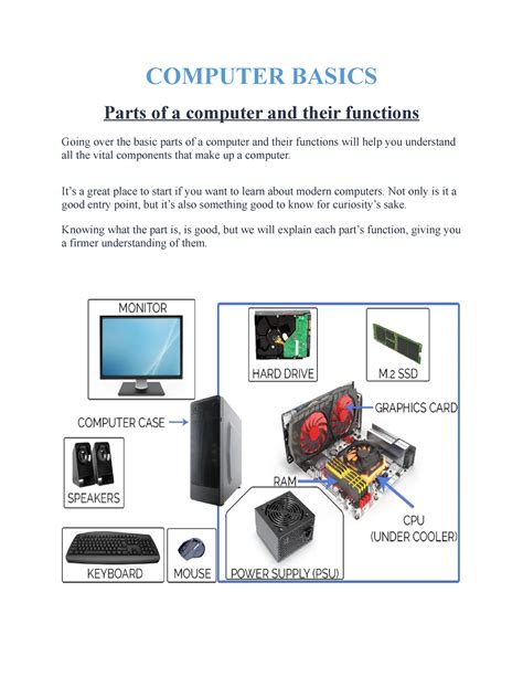 Computer Hardware Computer Basics Parts Of A Computer And Their