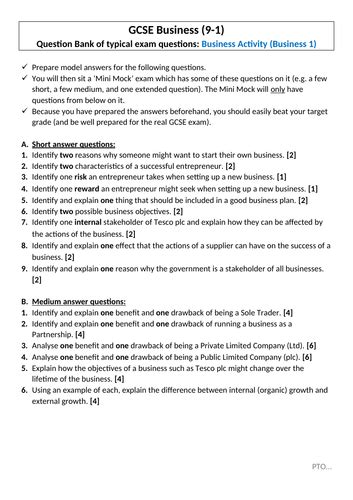 Gcse Business 9 1 Ocr Business Activity Assessment And Revision