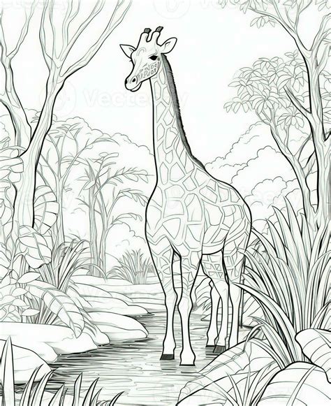 giraffe in the jungle coloring page. Generative AI 30599031 Stock Photo ...