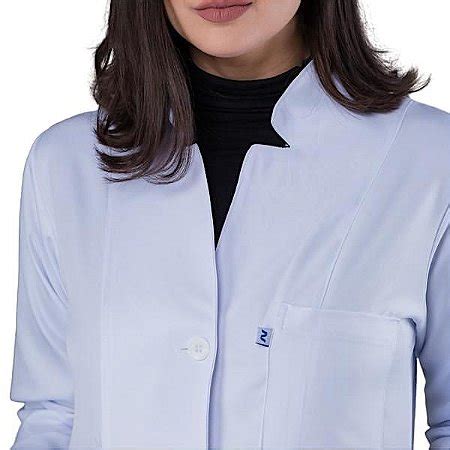 Jaleco Feminino Gabardine Branco Manga Longa Gola Padre E Renda