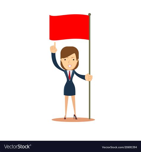 Woman Holding Red Flag Royalty Free Vector Image