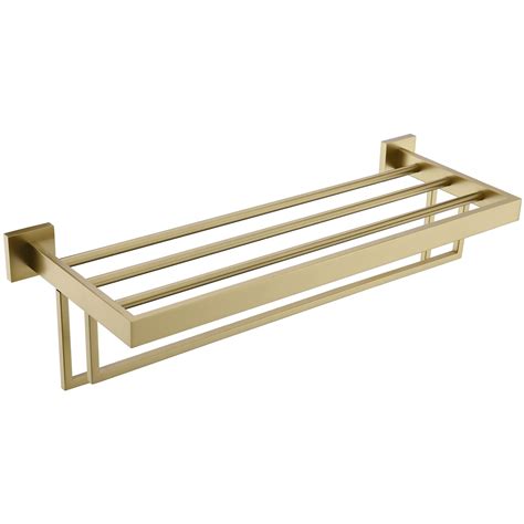 Turs Towel Rack Bathroom Brushed Gold Towel Shelf With Two Towel Bars Stainless Steel Wall