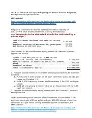 ACCT 211 Homework 11 Corporate Reporting And Analysis Exercises