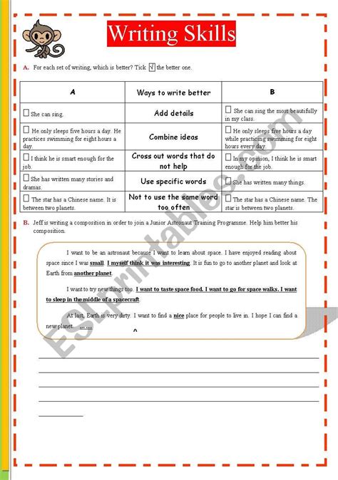 Writing skills - 2 exercises - ESL worksheet by MasalaPeace