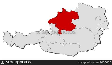 Map of Austria, Upper Austria highlighted. Political map of Austria ...