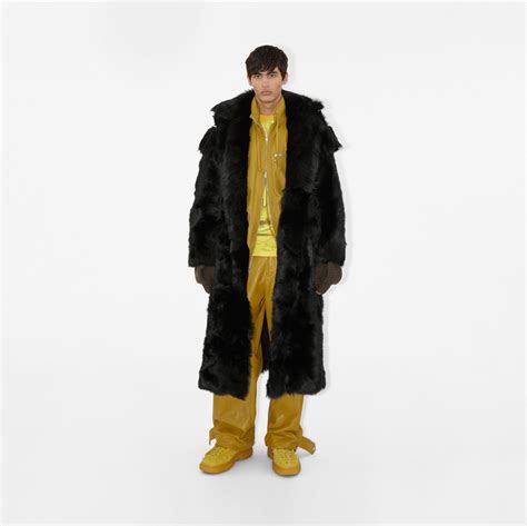 Shearling Coat In Black Men Burberry® Official