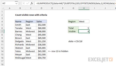 Count Visible Rows With Criteria Excel Formula Exceljet