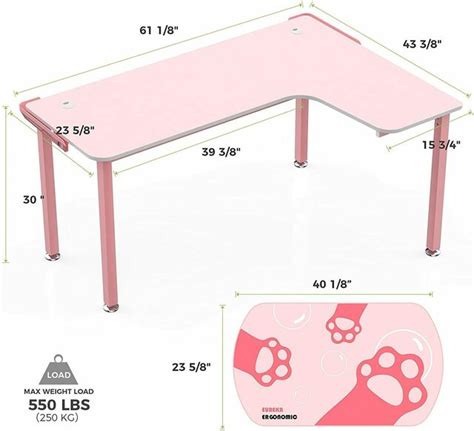 Eureka Ergonomic L Shaped Pink Gaming Desk L152 60