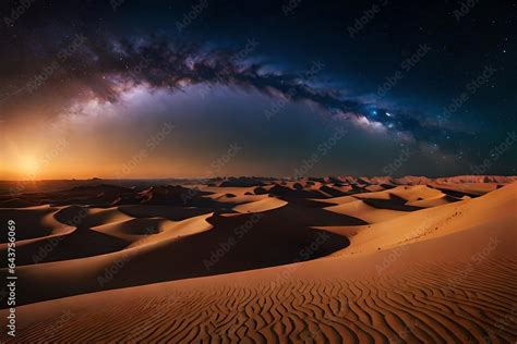 Craft a tranquil desert oasis under a starry night sky Stock Photo ...