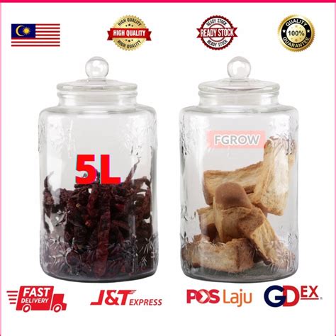 Balang Kaca Saiz Besar L Viral Airtight Glass Jar Flower Pattern