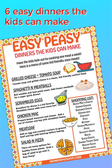 Cooking With Kids: Easy Dinners Kids Can Make Printable