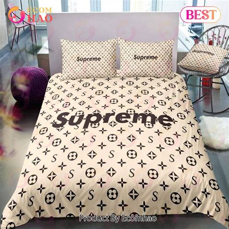 Louis Vuitton Supreme Light Yellow Luxury Brand Logo Premium Bedding Setsbed Sets Bedroom Sets