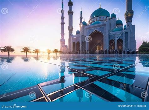 Entrance To a Beautiful Muslim Mosque with Sunrise Background, Muslim ...