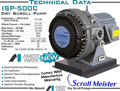 Ideal Spectroscopy Anest Iwata Isp C Oil Free Dry Scroll Pump Kf