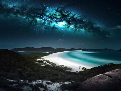 Premium AI Image | A starry night sky with a beach and a starry sky.