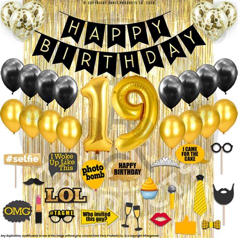 Th Birthday Decorations Party Supplies Black Gold Etsy