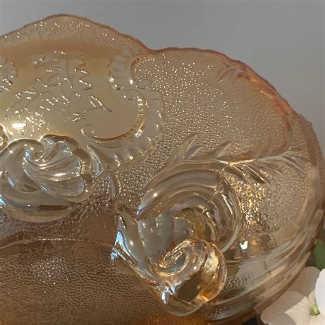 Vintage Jeanette Carnival Glass Bowl Peach Lombardi Marigold Etsy