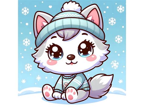 Cute Baby Wolf with Snow Background Graphic by LINEART3 · Creative Fabrica