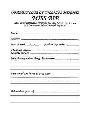 Fillable Online Miss Bib Colonial Heights Fax Email Print Pdffiller