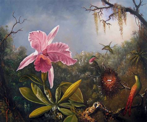 Cattleya Orchid And Three Hummingbirds 1871 Hummingbird Painting