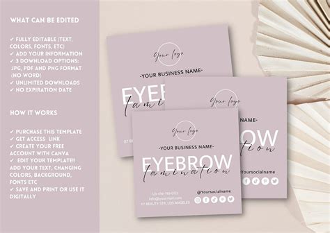 Pmu Brow Aftercare Card Template Editable Brow Lamination After Care