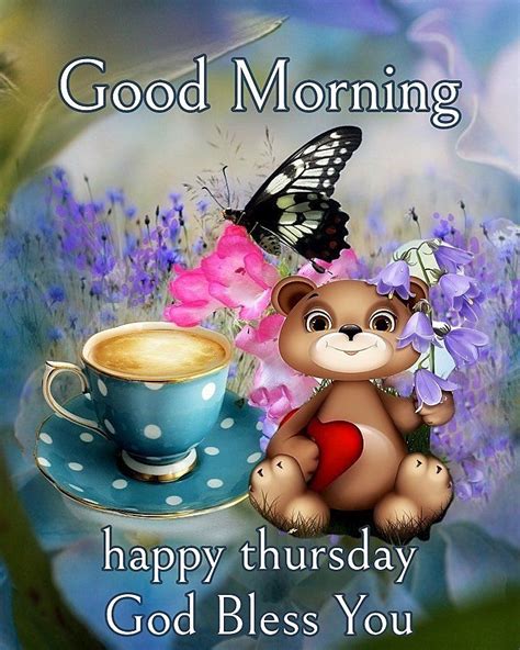 Teddy Bear Holding Flower Good Morning Happy Thursday Pictures