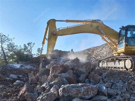 Excavadora Se Mueve Una Roca Rocas Durante La Construcci N De