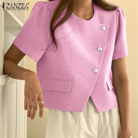 Zanzea Korean Style Womens Stylish Puff Sleeve Blazer Casual Irregular