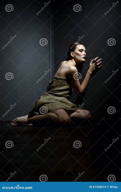 Beautiful Skinny Model In Rags Posing As Prisoner Stock Photo Image