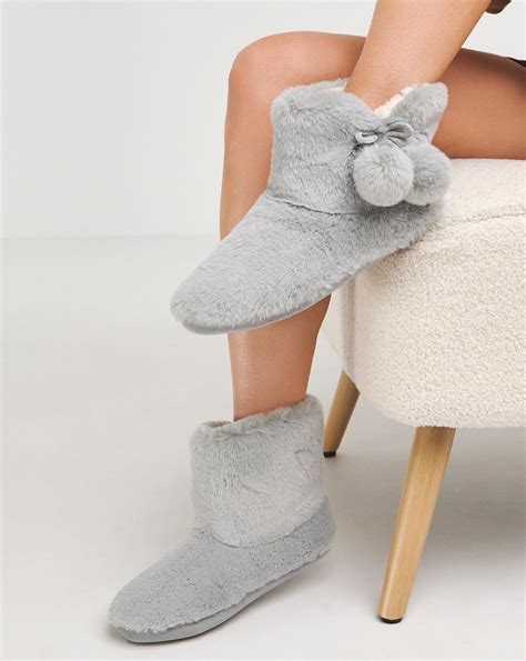 Fluffy Bootie Slippers Wide Fit J D Williams