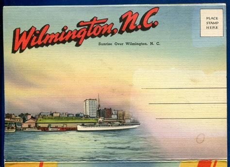 Wilmington North Carolina Skyline 1940s Linen Postcard Folder United