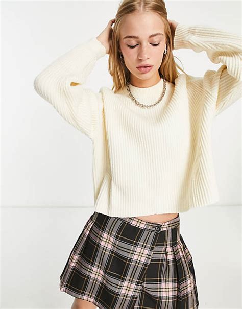 Bershka Round Neck Knitted Jumper In Cream Asos