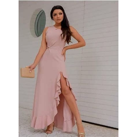 Vestido Longo Rosé para Festas Casamento Madrinhas modelo Mula Manca