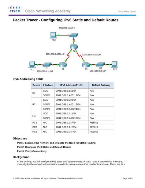 Pdf Packet Tracer Configuring Ipv6 Static And Default Routes · Before Configuring Static